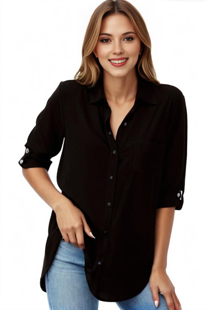 plus size formal shirt women s plus plain long sleeve turn down collar button up workwear shirt 145718