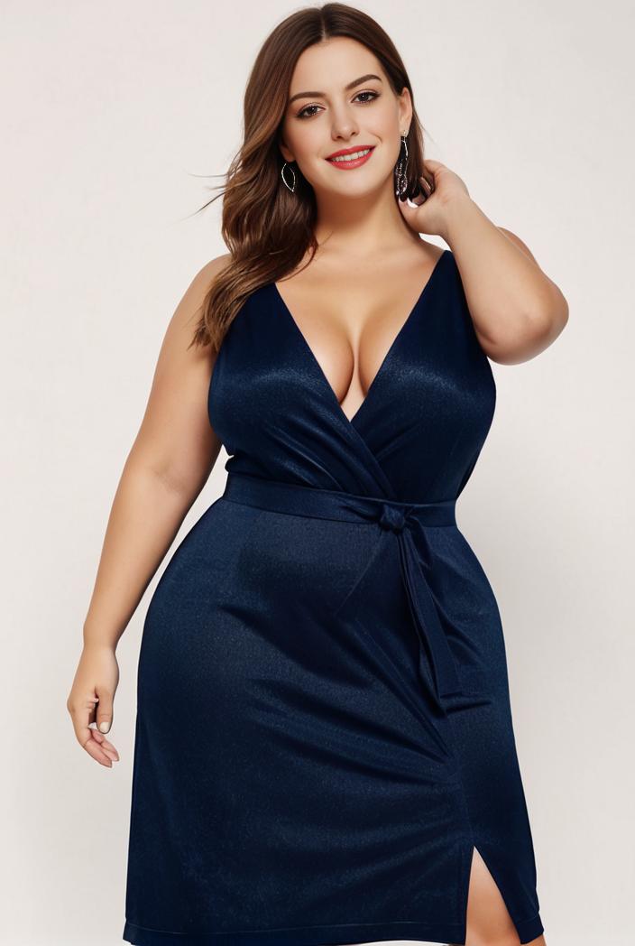 plus size shiny v neck side slit formal evening dress 118387