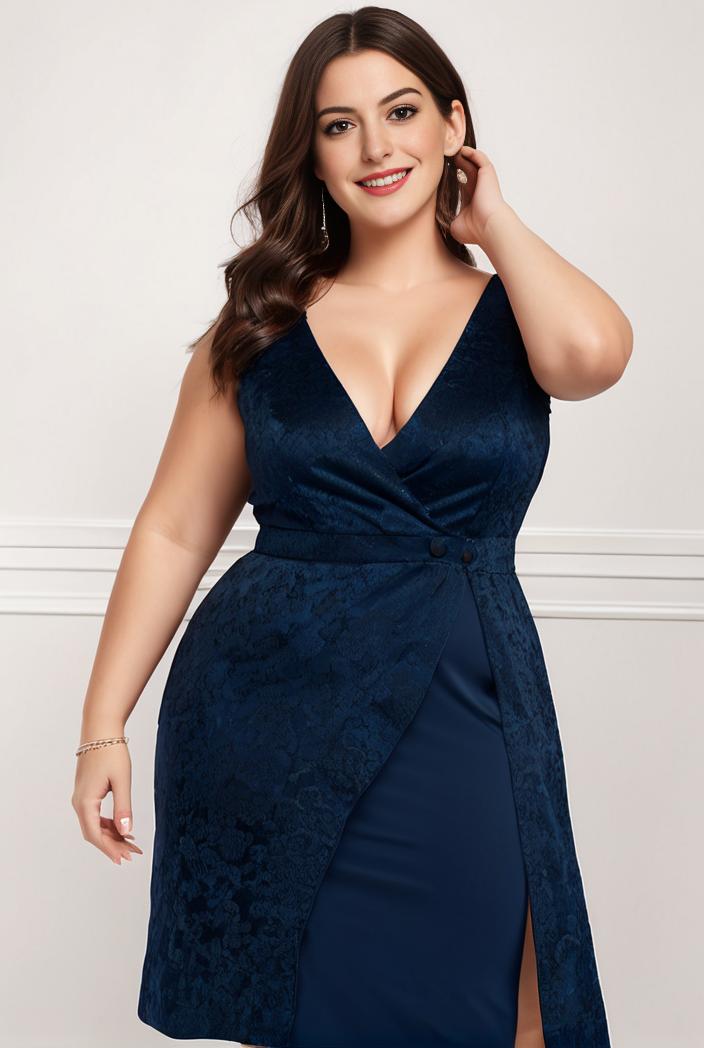 plus size shiny v neck side slit formal evening dress 118391