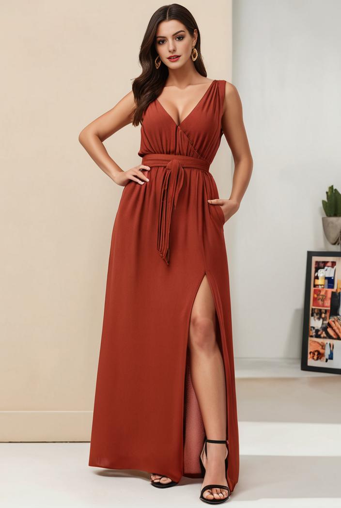 plus size shiny v neck side slit formal evening dress 118411
