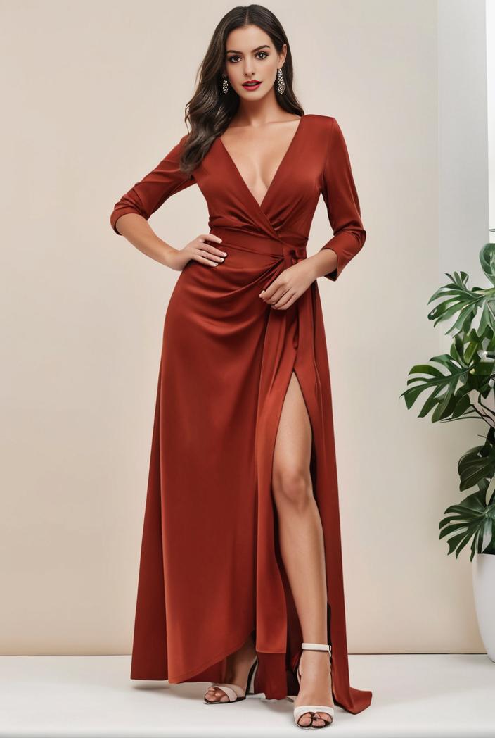 plus size shiny v neck side slit formal evening dress 118414