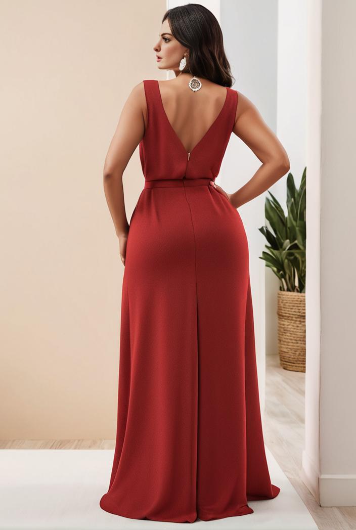plus size shiny v neck side slit formal evening dress 118423