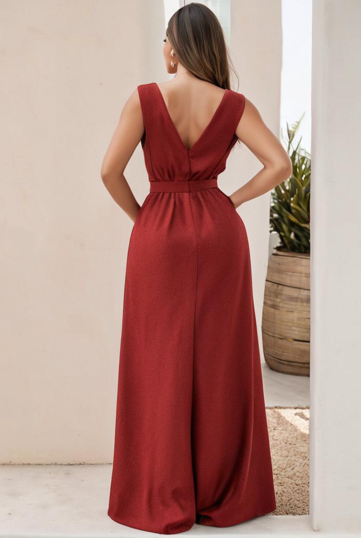 plus size shiny v neck side slit formal evening dress 118424