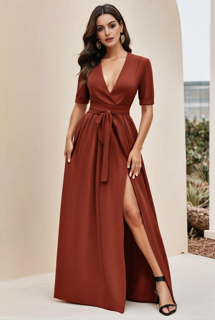 plus size shiny v neck side slit formal evening dress 118426
