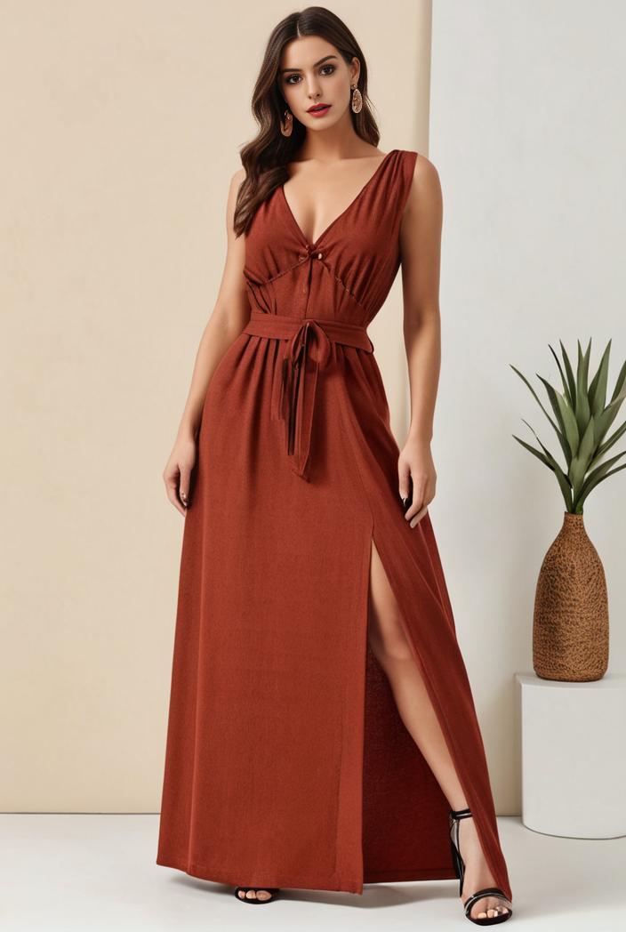 plus size shiny v neck side slit formal evening dress 118427