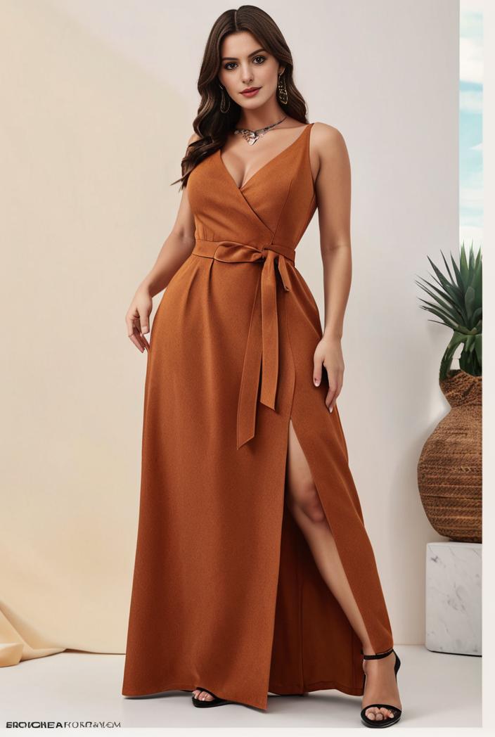 plus size shiny v neck side slit formal evening dress 118428
