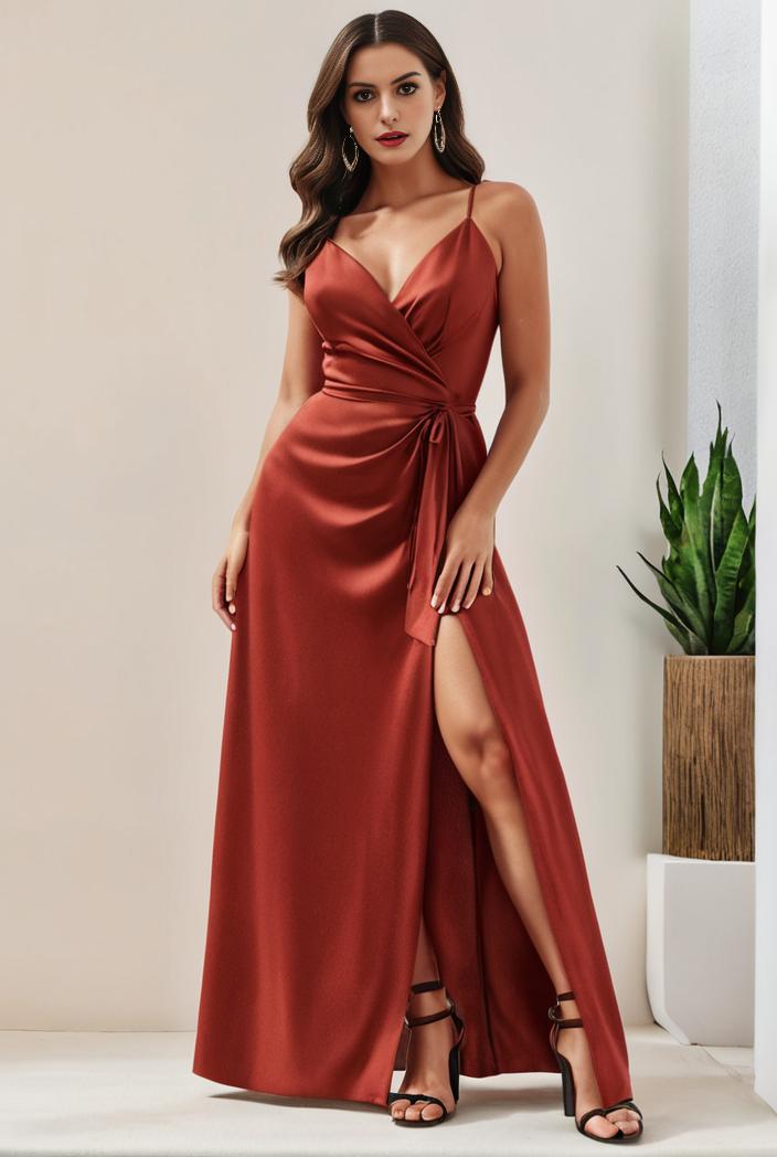 plus size shiny v neck side slit formal evening dress 118430