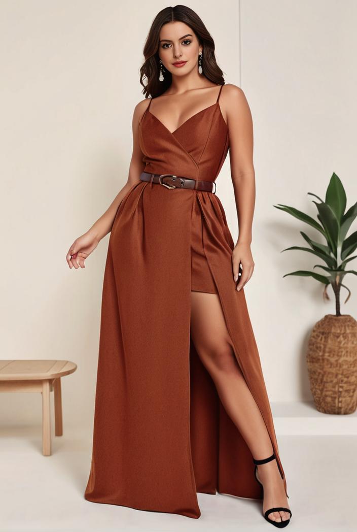 plus size shiny v neck side slit formal evening dress 118431
