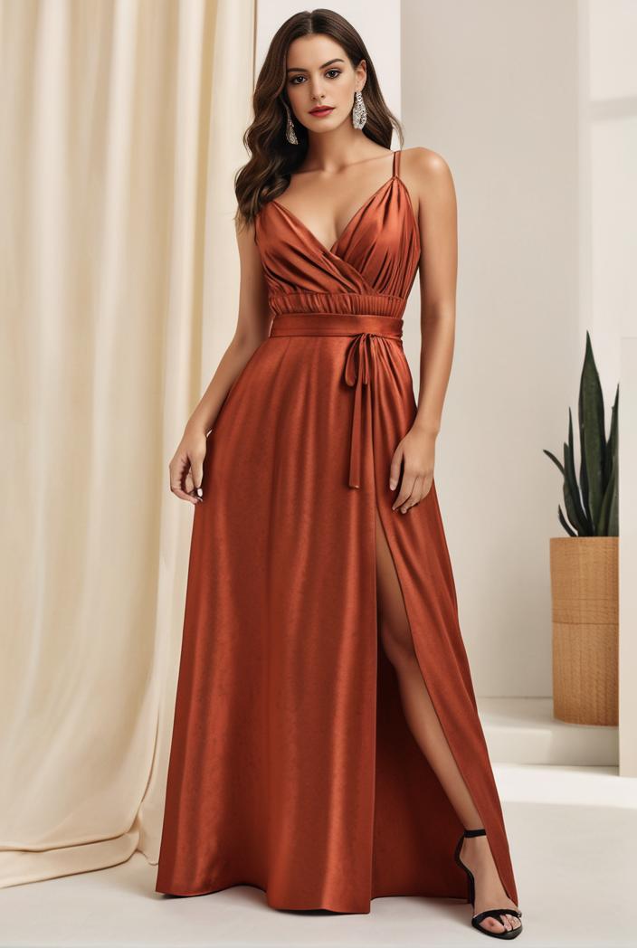 plus size shiny v neck side slit formal evening dress 118433