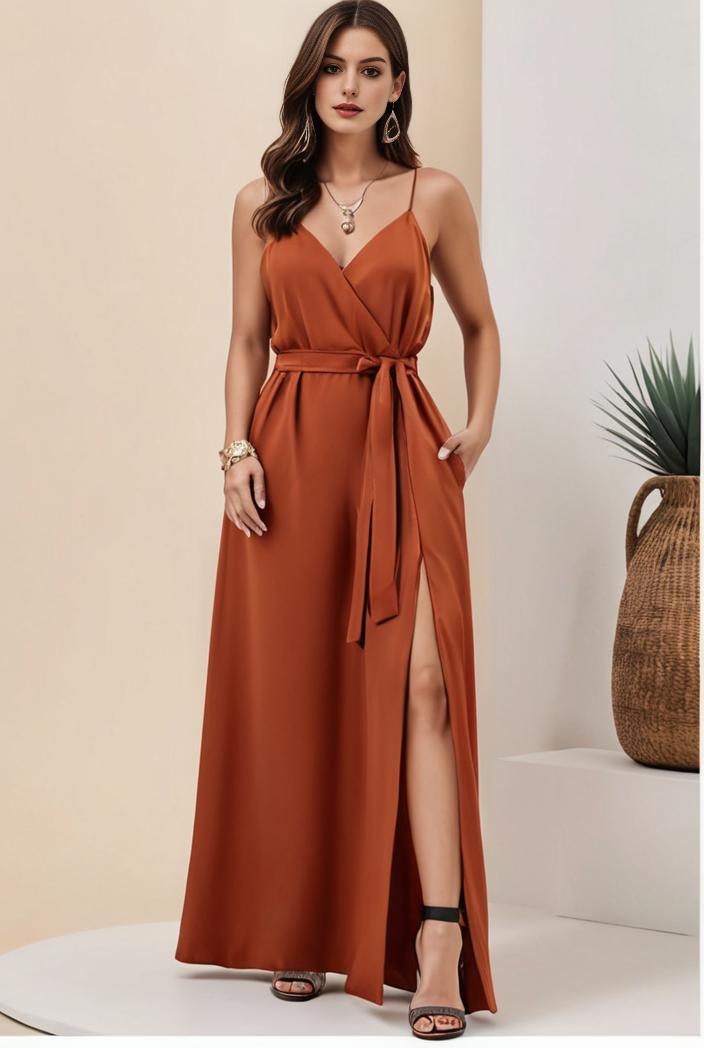 plus size shiny v neck side slit formal evening dress 118436