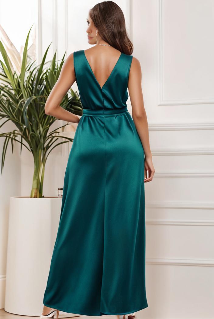 plus size shiny v neck side slit formal evening dress 118468