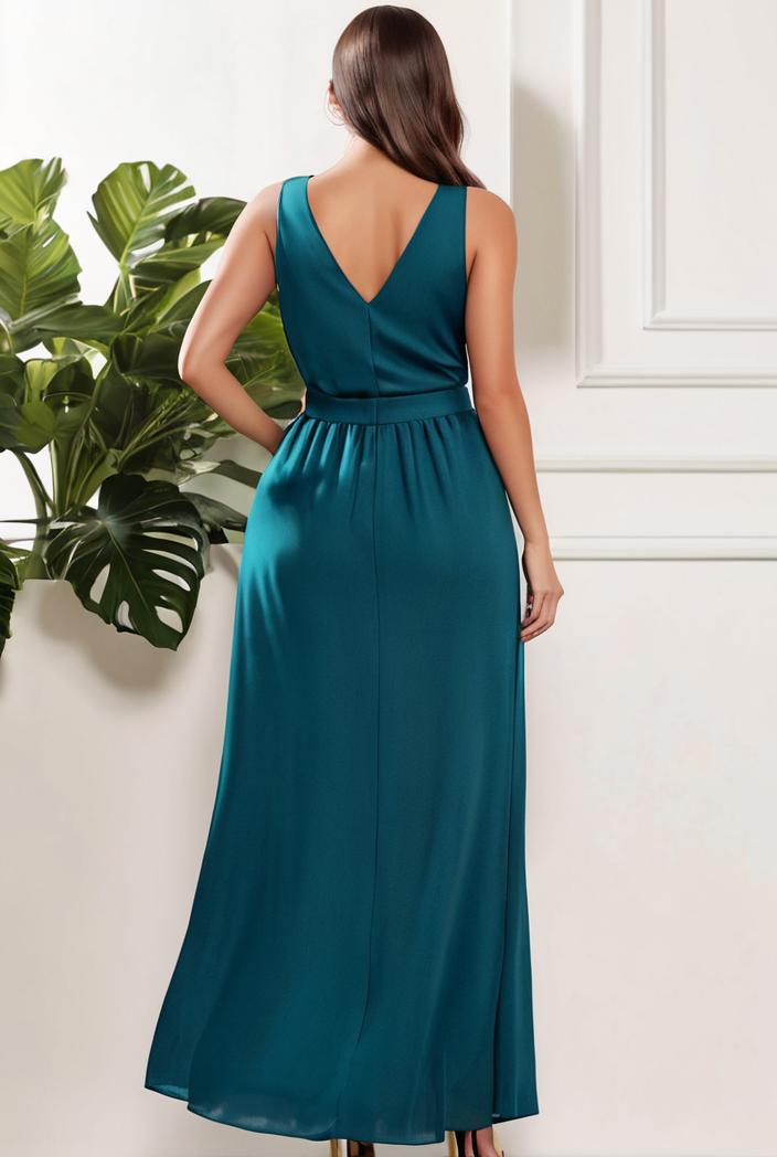 plus size shiny v neck side slit formal evening dress 118469