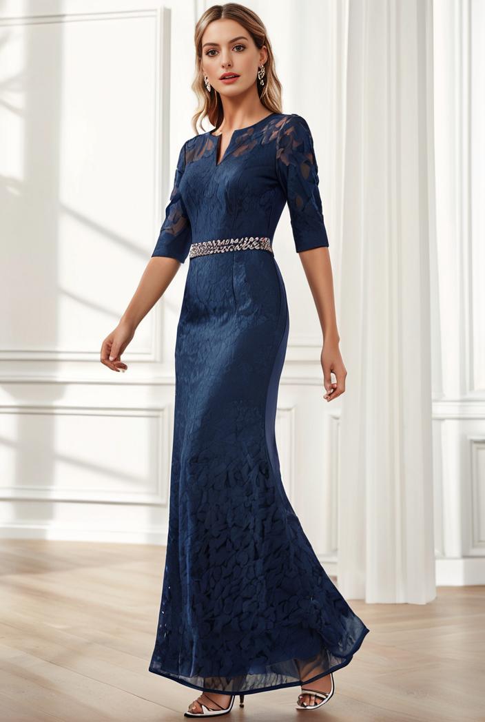 3 4 sleeve bodycon plunging back sequin evening dress 126604