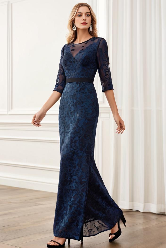 3 4 sleeve bodycon plunging back sequin evening dress 126606
