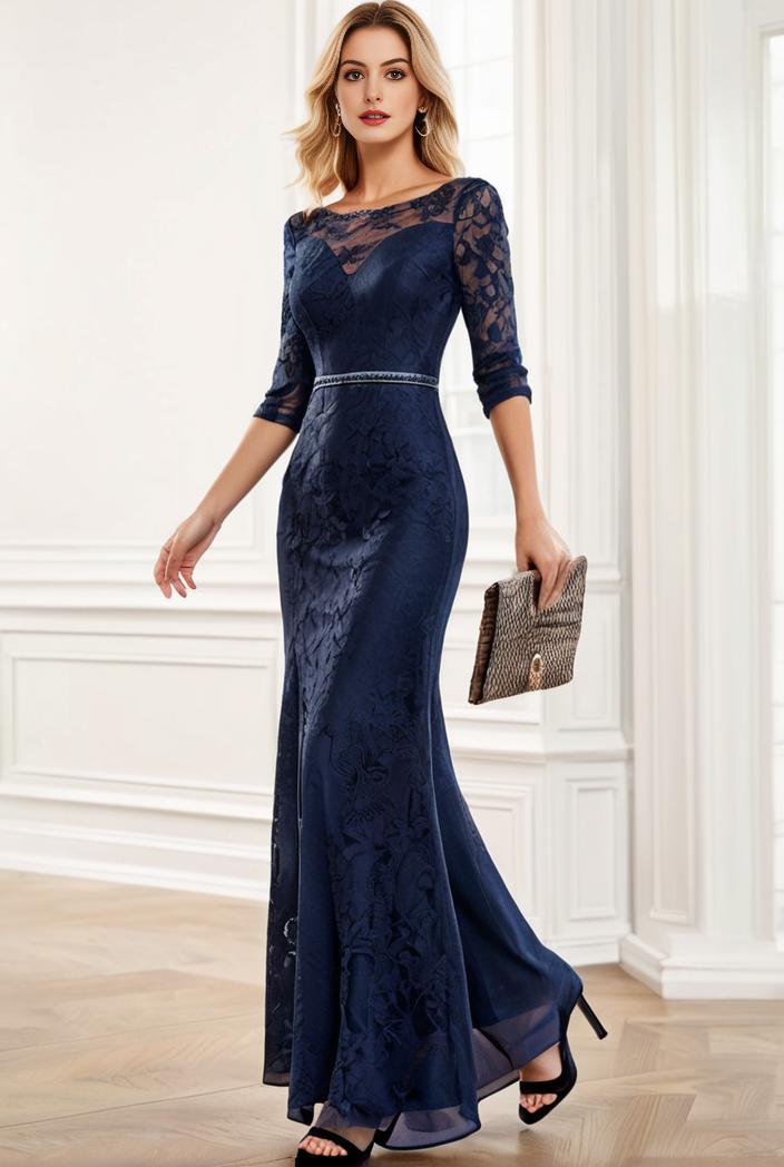 3 4 sleeve bodycon plunging back sequin evening dress 126608