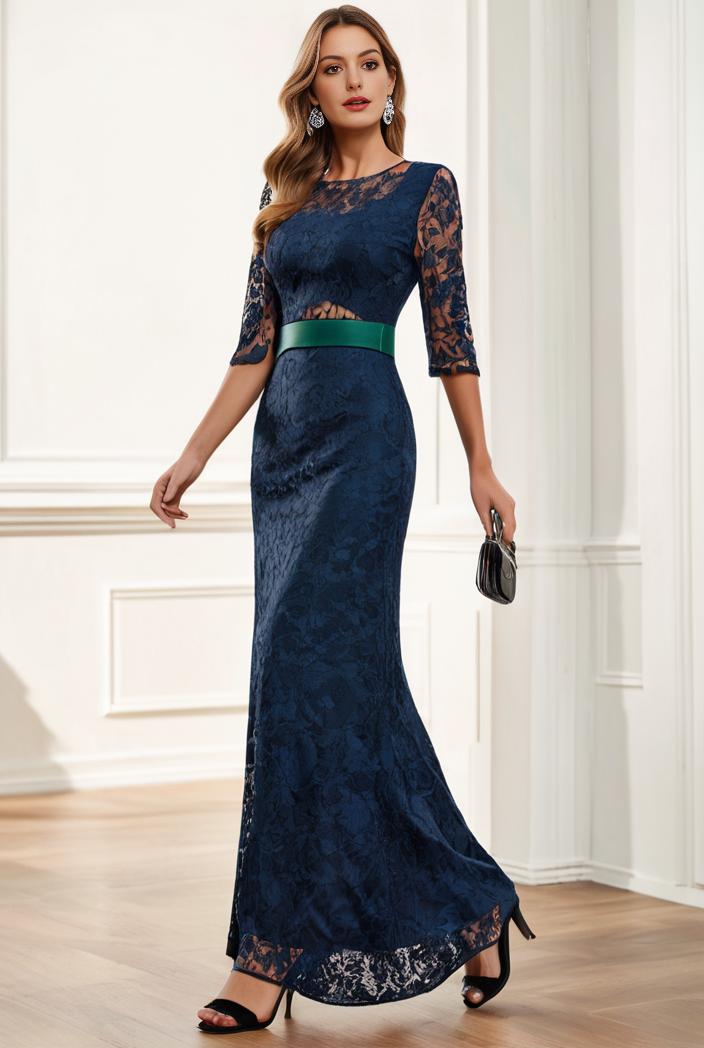 3 4 sleeve bodycon plunging back sequin evening dress 126609