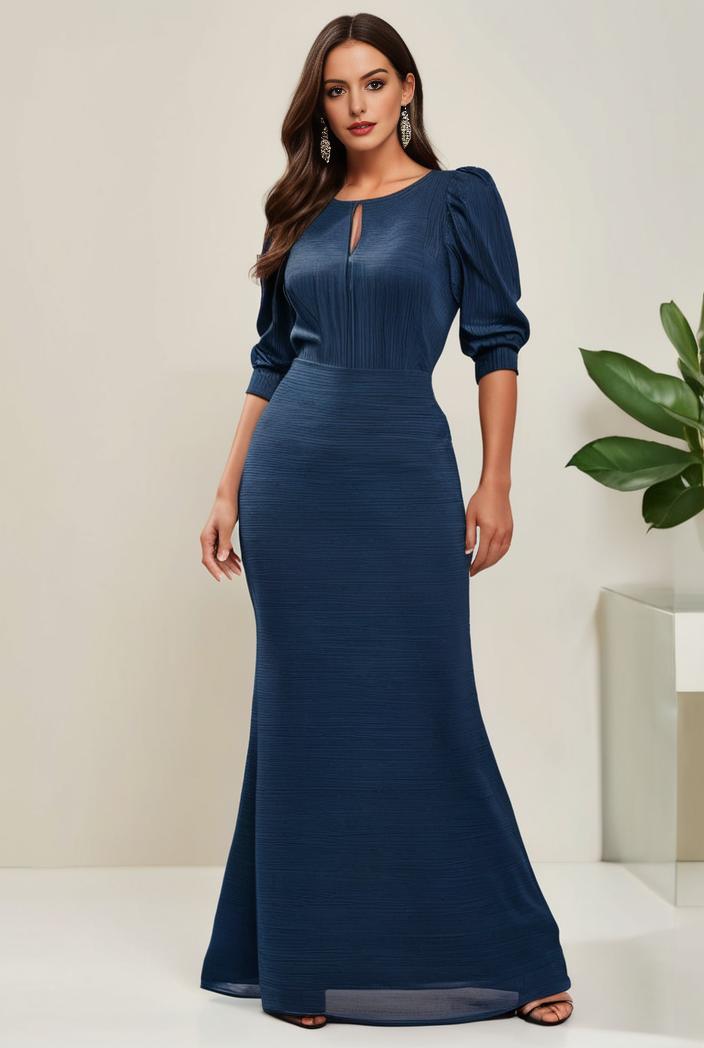 3 4 sleeve bodycon plunging back sequin evening dress 126613
