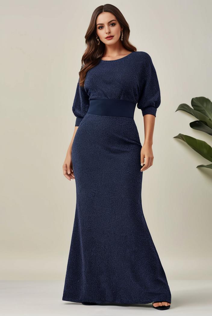 3 4 sleeve bodycon plunging back sequin evening dress 126614
