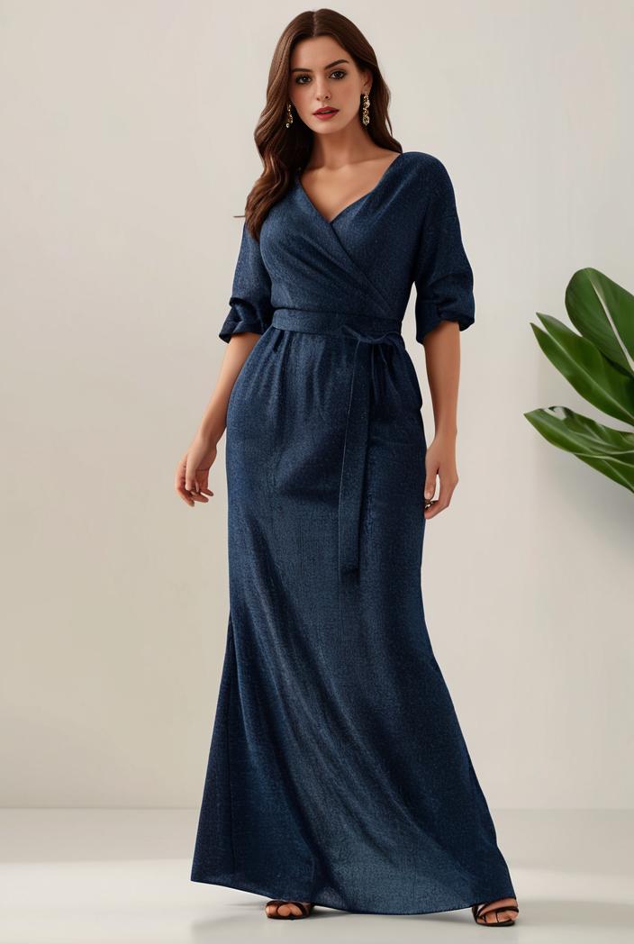 3 4 sleeve bodycon plunging back sequin evening dress 126615