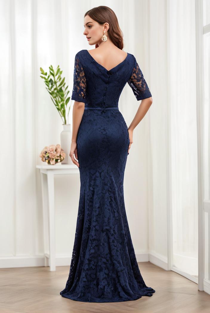 3 4 sleeve bodycon plunging back sequin evening dress 126622