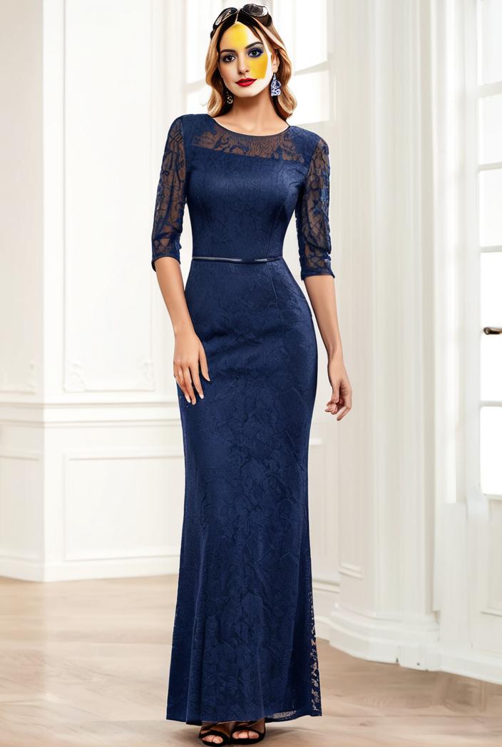 3 4 sleeve bodycon plunging back sequin evening dress 126629