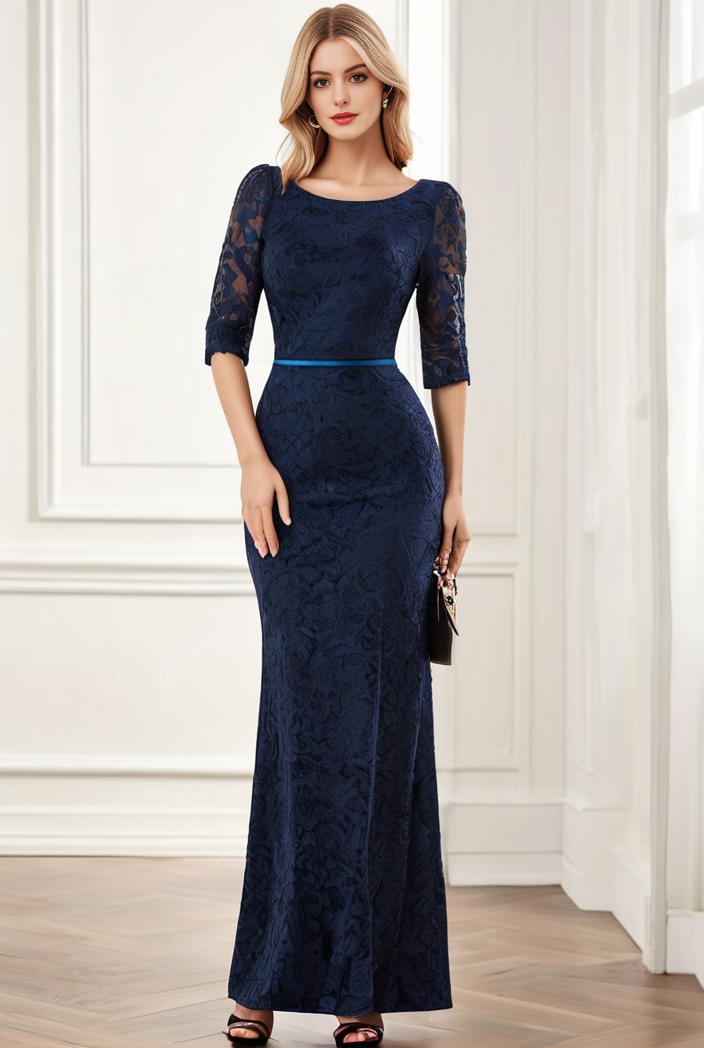 3 4 sleeve bodycon plunging back sequin evening dress 126630