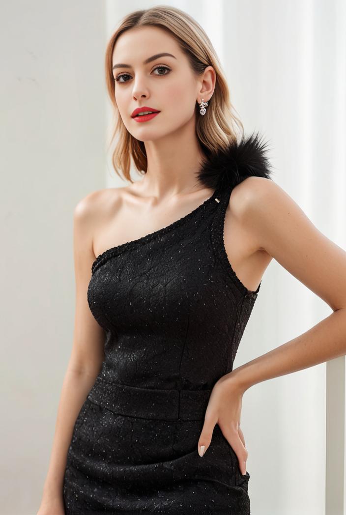 asymmetrical one shoulder feather bodycon sequin evening dress 126694