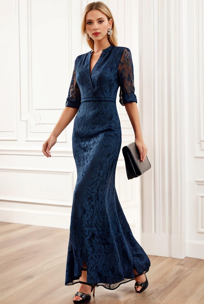 3 4 sleeve bodycon plunging back sequin evening dress 105739