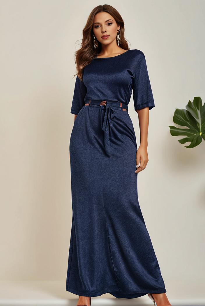 3 4 sleeve bodycon plunging back sequin evening dress 105746