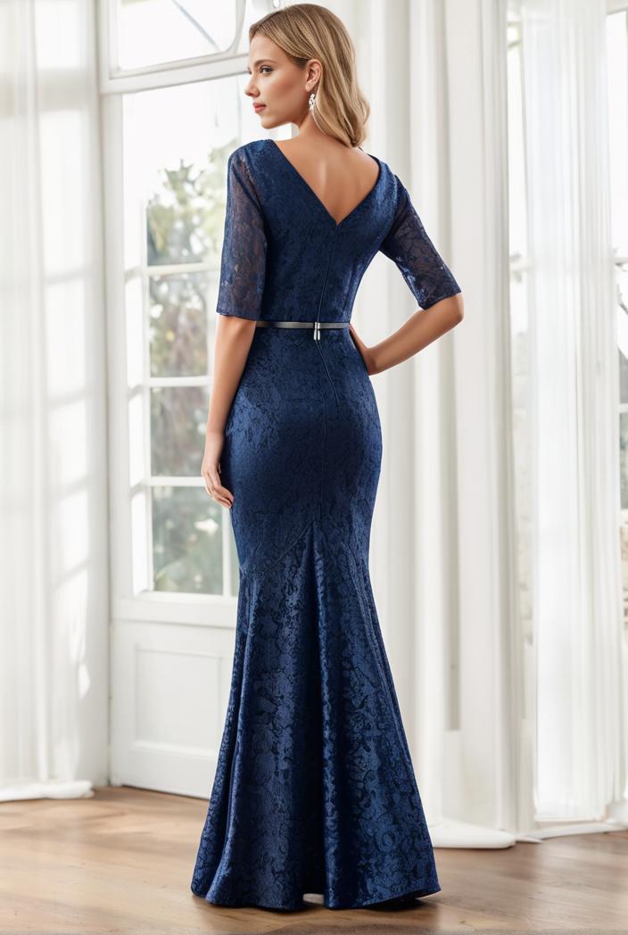 3 4 sleeve bodycon plunging back sequin evening dress 105752