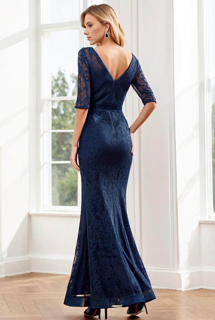 3 4 sleeve bodycon plunging back sequin evening dress 105755