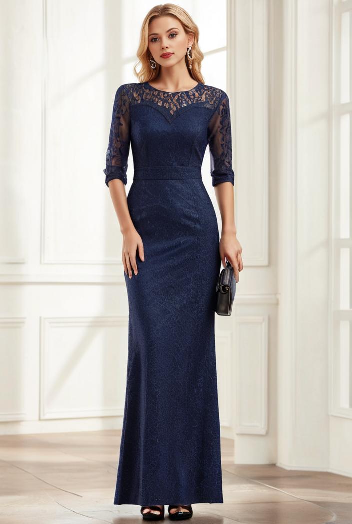3 4 sleeve bodycon plunging back sequin evening dress 105758