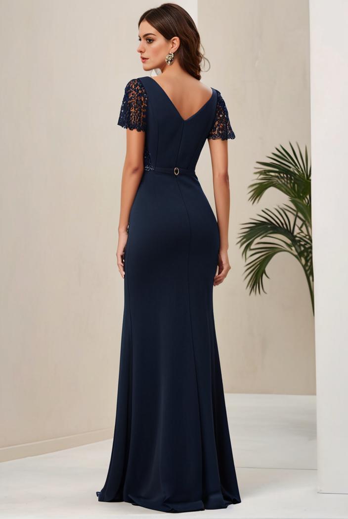 deep v neck sequin short sleeve high side front slit mother of the bride dress 128282