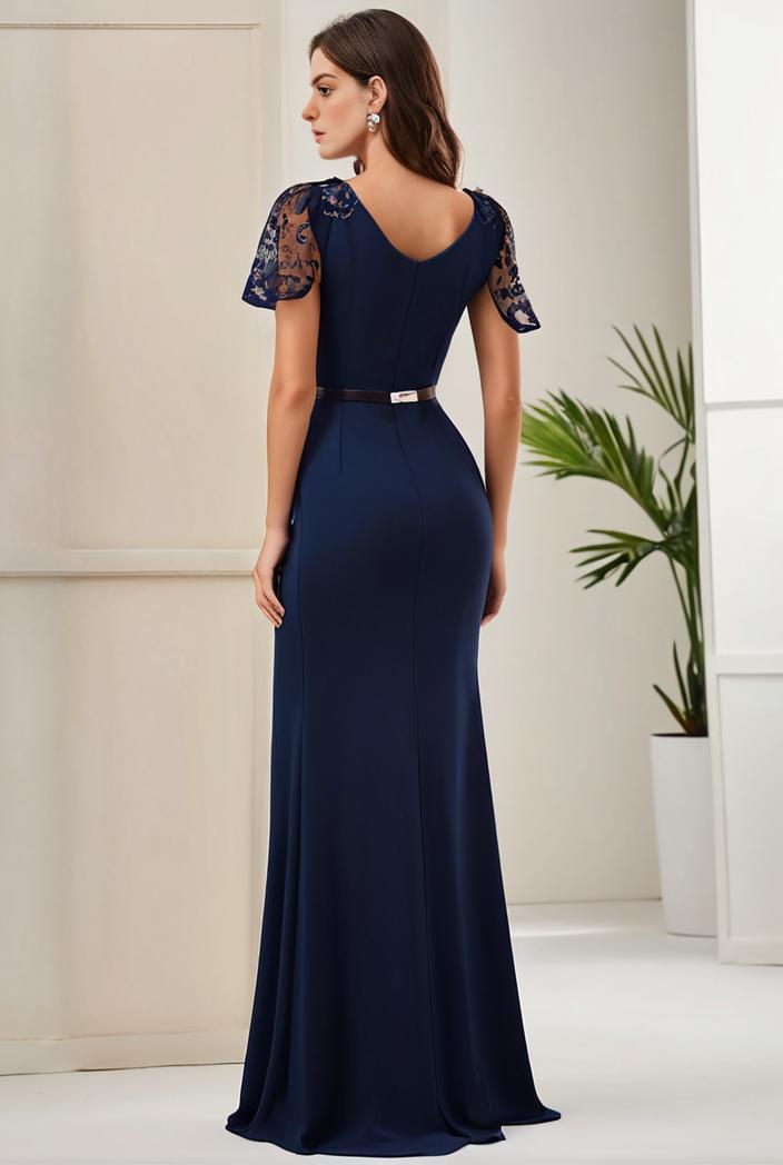deep v neck sequin short sleeve high side front slit mother of the bride dress 128283