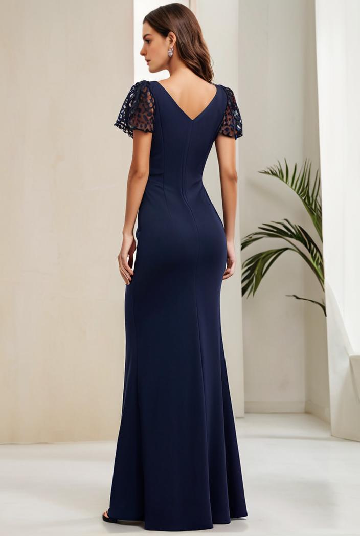 deep v neck sequin short sleeve high side front slit mother of the bride dress 128284