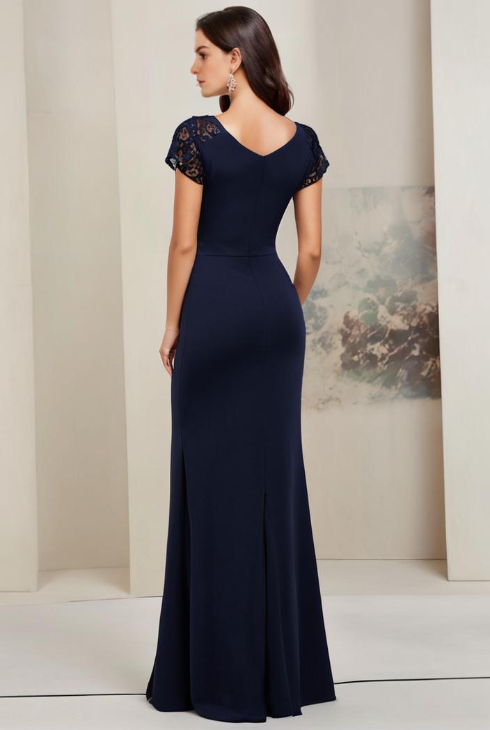 deep v neck sequin short sleeve high side front slit mother of the bride dress 128285