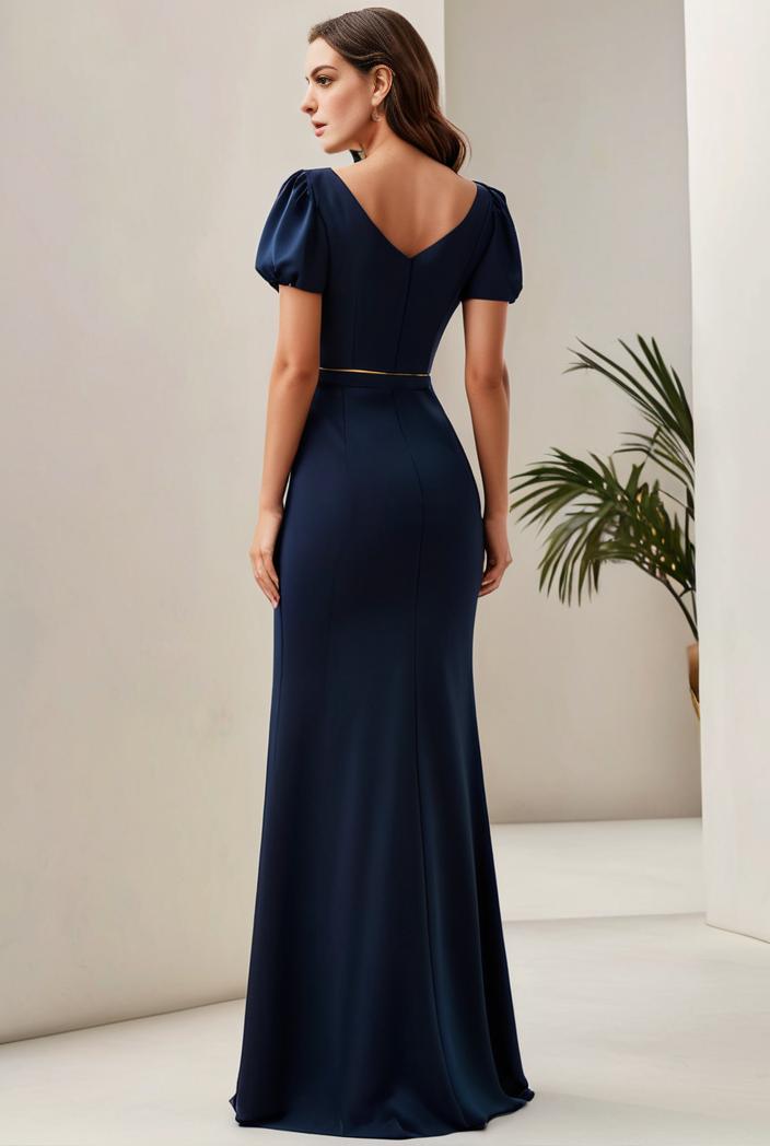 deep v neck sequin short sleeve high side front slit mother of the bride dress 128286