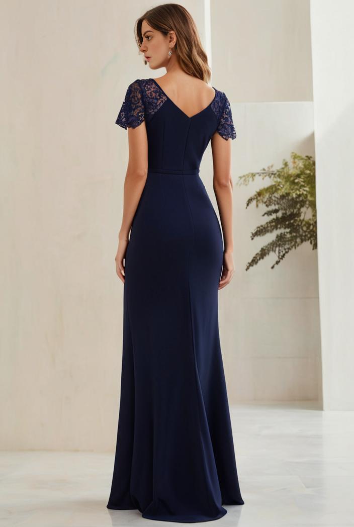 deep v neck sequin short sleeve high side front slit mother of the bride dress 128287