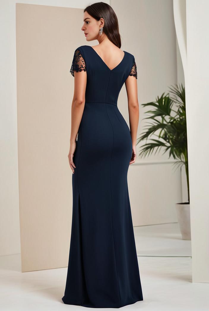 deep v neck sequin short sleeve high side front slit mother of the bride dress 128288