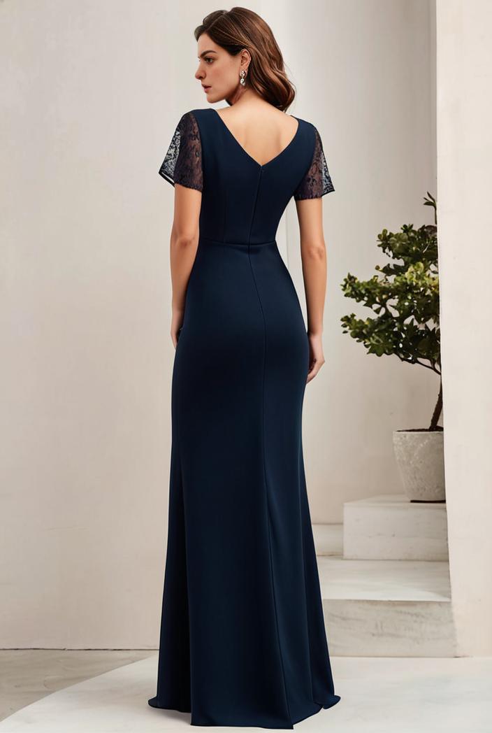 deep v neck sequin short sleeve high side front slit mother of the bride dress 128289