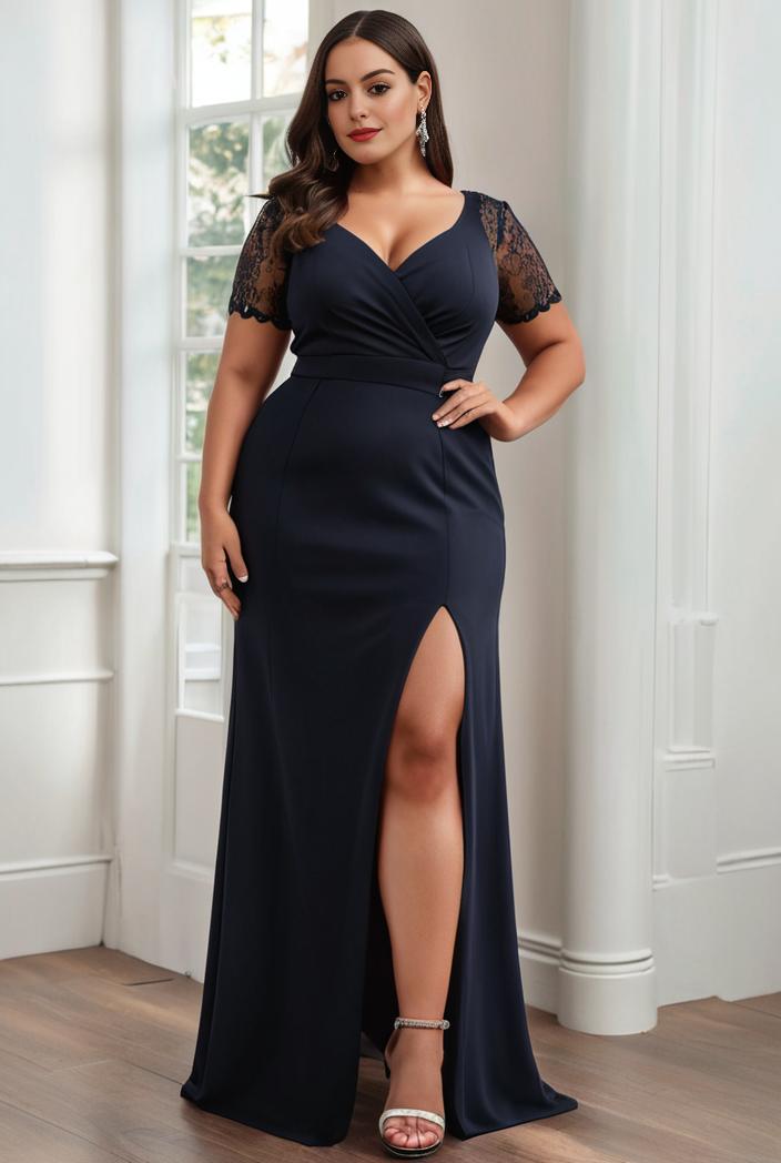 deep v neck sequin short sleeve high side front slit mother of the bride dress 128295