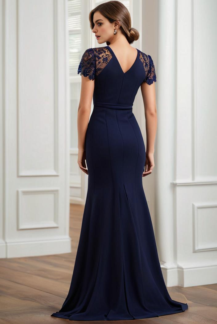 deep v neck sequin short sleeve high side front slit mother of the bride dress 128303