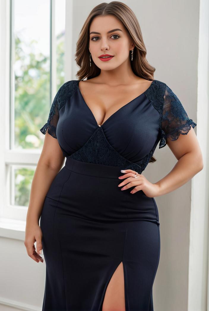 deep v neck sequin short sleeve high side front slit mother of the bride dress 128309
