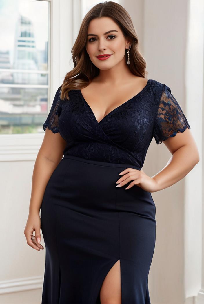 deep v neck sequin short sleeve high side front slit mother of the bride dress 128310
