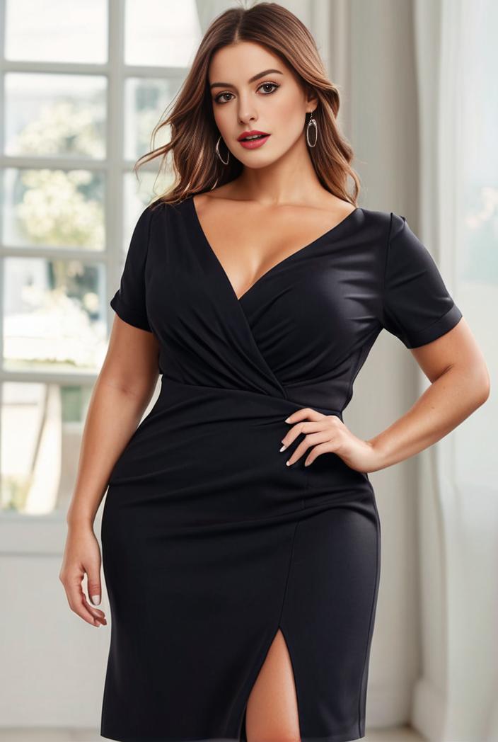 deep v neck sequin short sleeve high side front slit mother of the bride dress 128312