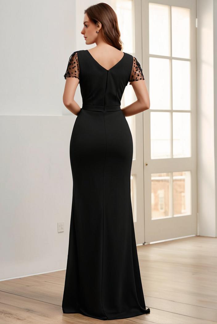 deep v neck sequin short sleeve high side front slit mother of the bride dress 128330