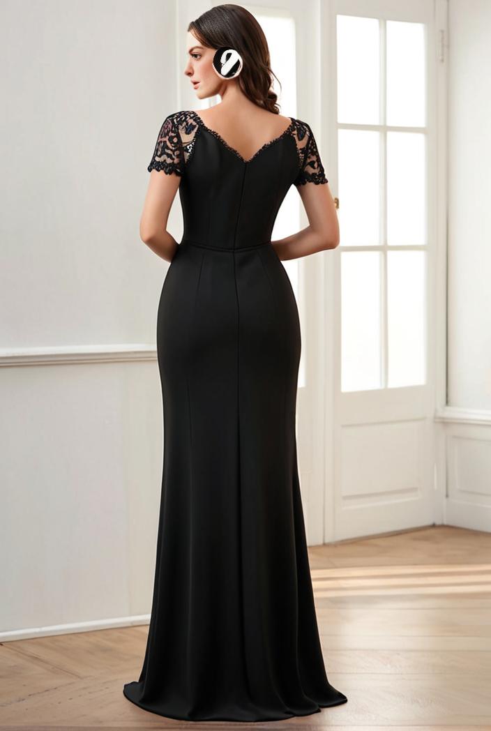 deep v neck sequin short sleeve high side front slit mother of the bride dress 128331