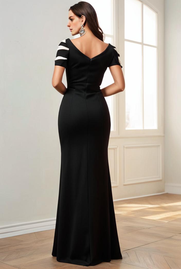 deep v neck sequin short sleeve high side front slit mother of the bride dress 128333