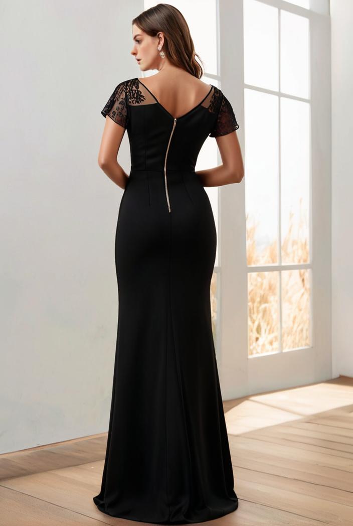 deep v neck sequin short sleeve high side front slit mother of the bride dress 128334