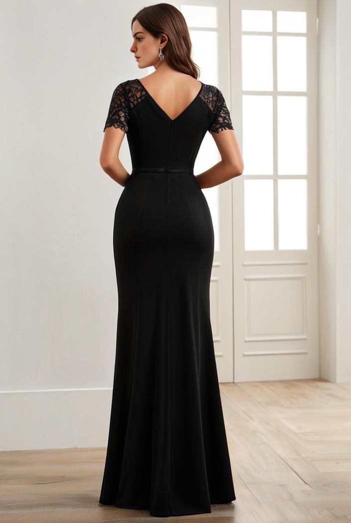deep v neck sequin short sleeve high side front slit mother of the bride dress 128335